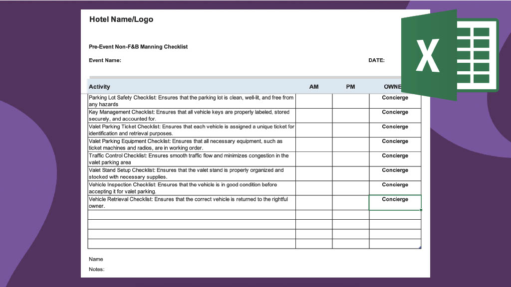 SOP How To: Pre-Event Non-F&B Manning Checklist (Valet, Engineering Standby, HSK PA, AV)